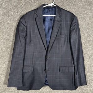 Reda Nordstrom Mens Shop Jacket Mens 44R Blue Check Wool Sport Coat Made Italy